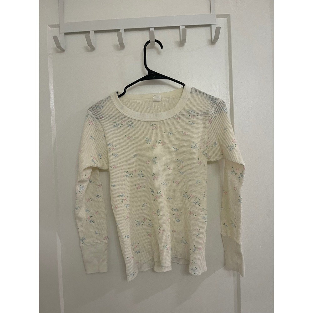 Vintage Fruit of The Loom Thermal Floral Shirt Granola Loungewear Cottagecore